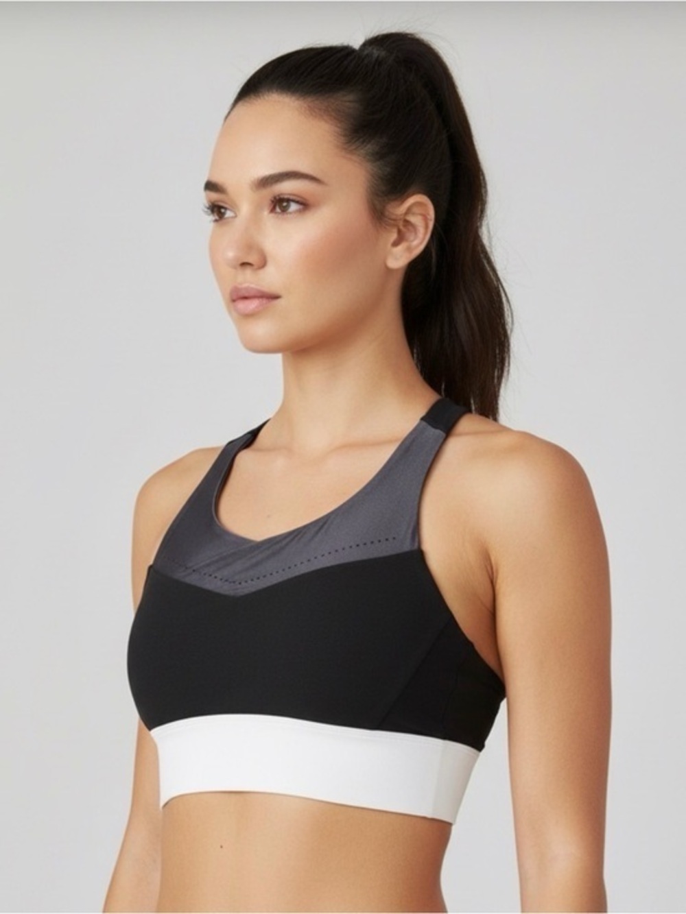 Fabletics Sports Bra Athletic Top Black Cream Laser Cut. XS Racerback